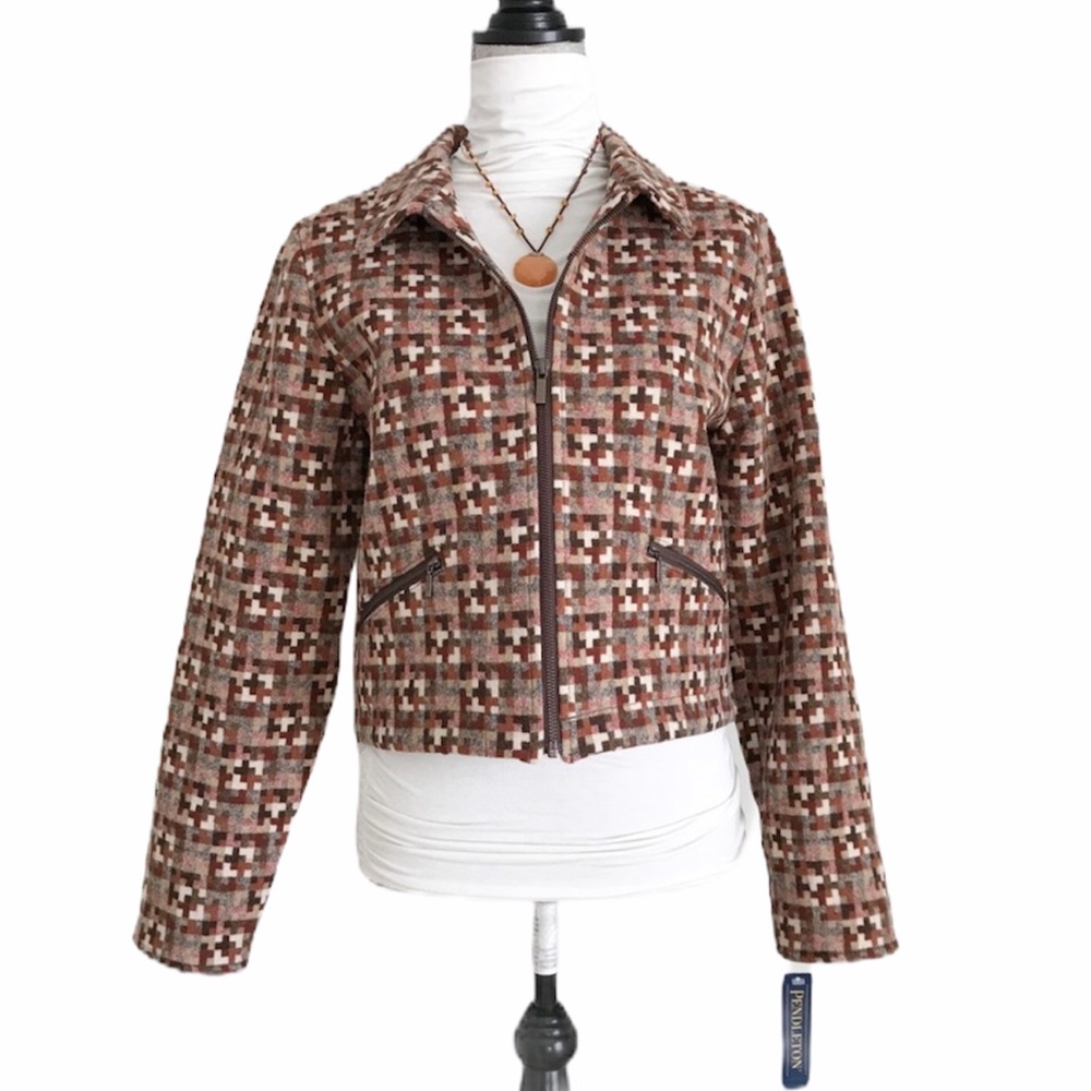 Pendleton wool Brown and Cream Patterned Jacket s… - image 1